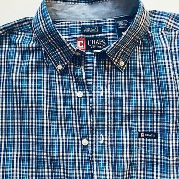 Chaps Shirt Blue Plaid SS Button-Down Sz M - Picture 3 of 6